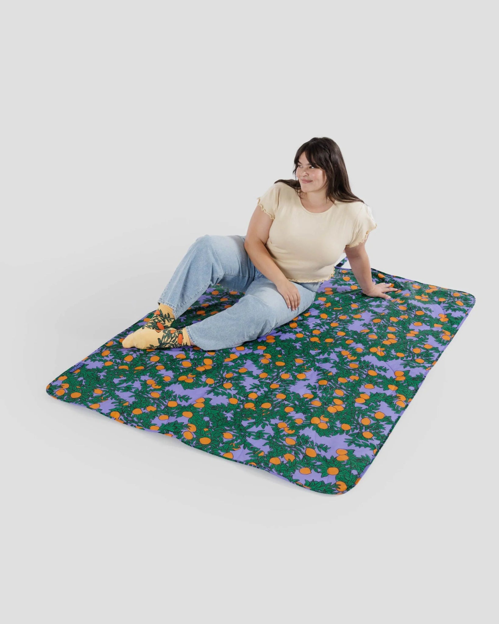 Baggu - Puffy Picnic Blanket - Orange Tree Periwinkle - Ensemble Studios