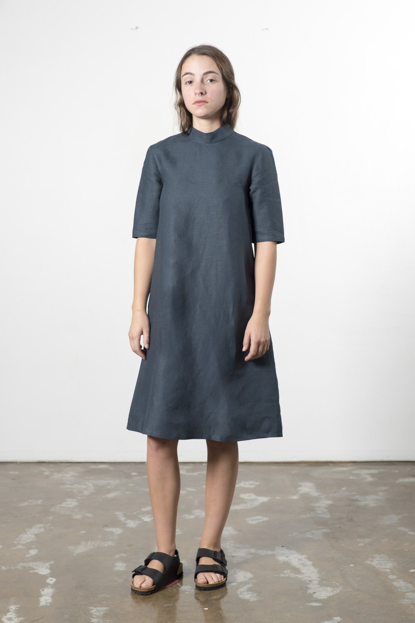 Hemp Linen High Neck Dress - Ensemble Studios