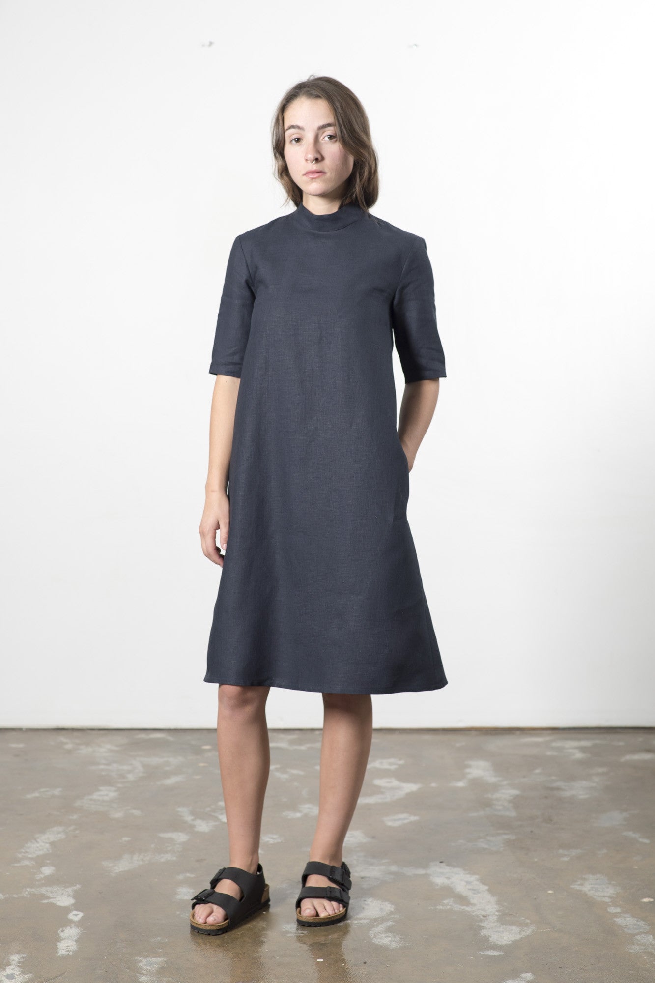 Hemp Linen High Neck Dress - Ensemble Studios