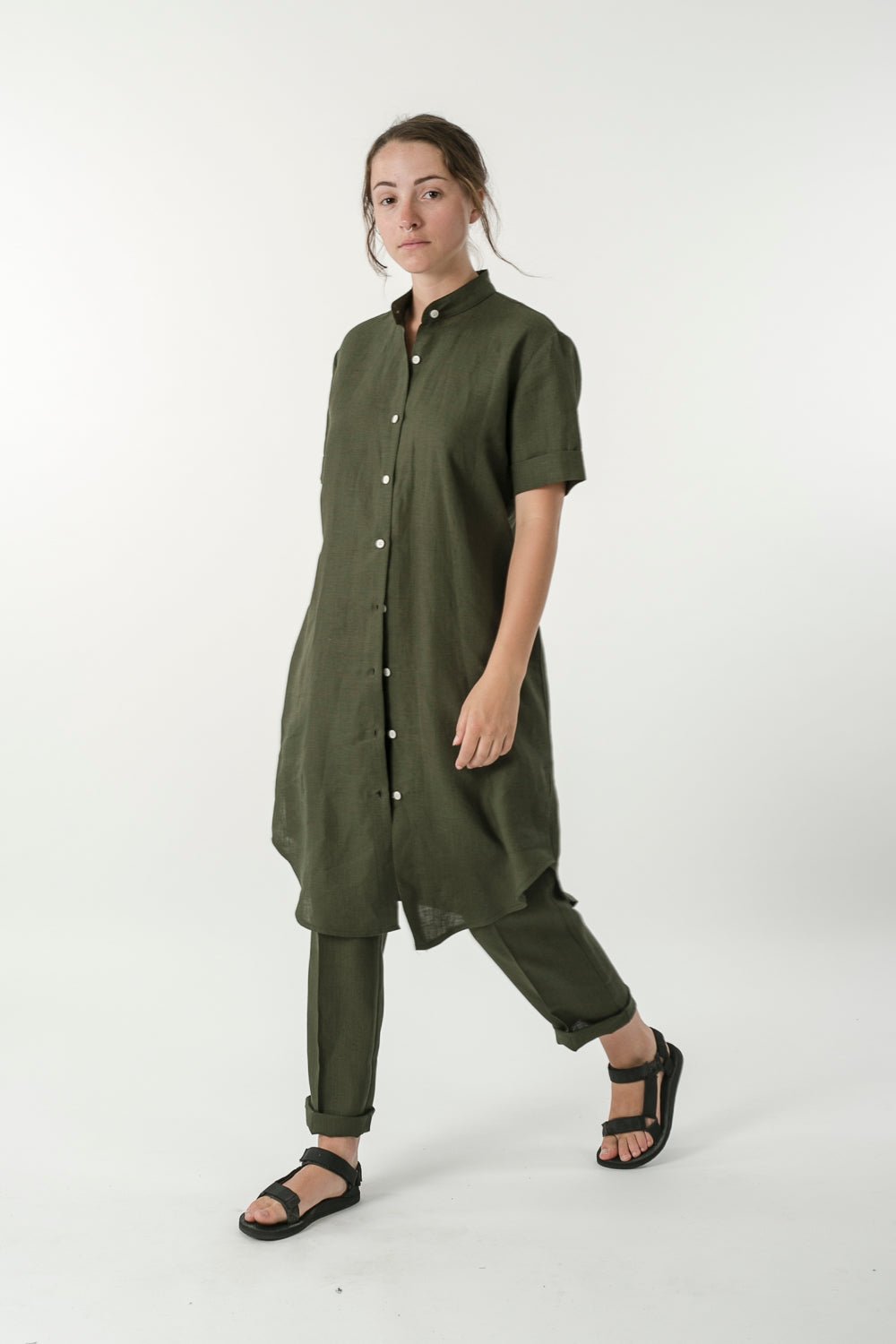 Hemp Linen Short Sleeve Shirtdress - Ensemble Studios