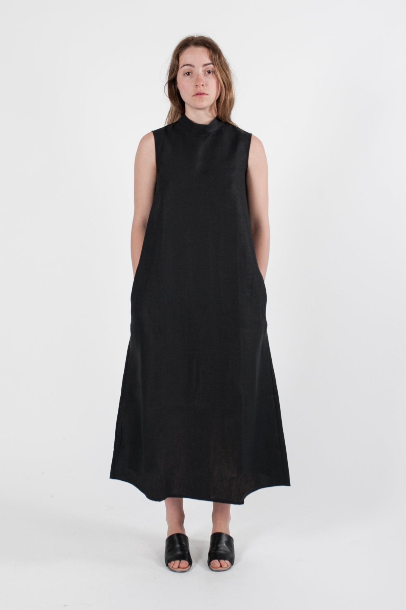 Hemp Linen Sleeveless High Neck Dress - Ensemble Studios