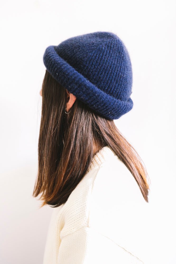 Possum Merino Fine Rib Beanie - Navy - Ensemble Studios