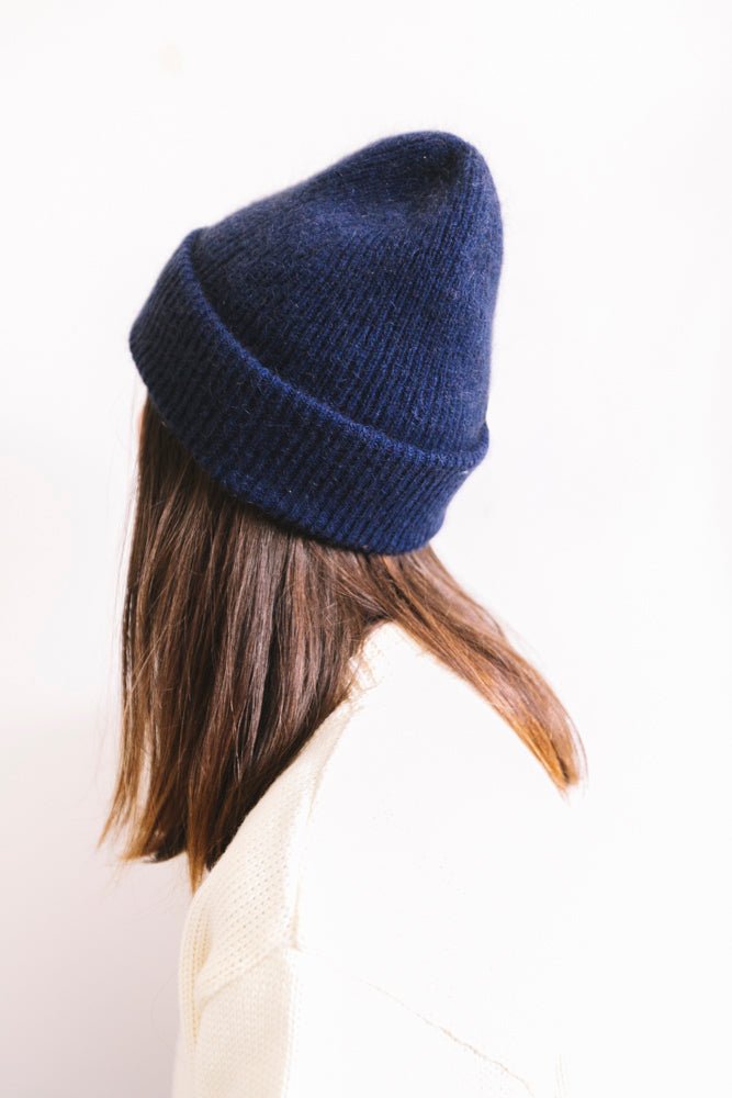 Possum Merino Fine Rib Beanie - Navy - Ensemble Studios